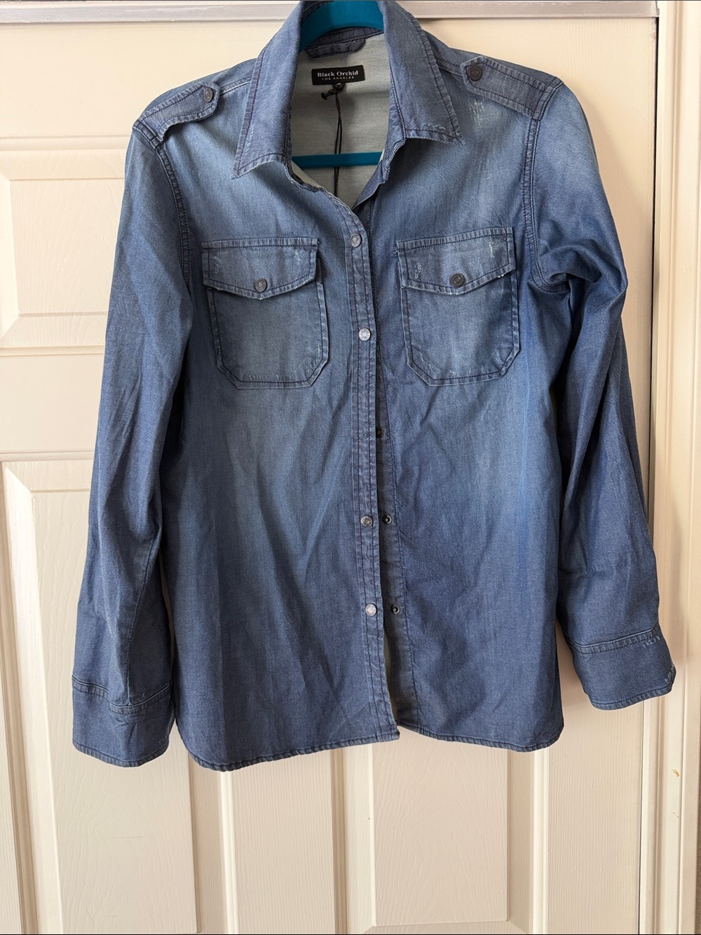 Black Orchid | womens | S | Denim Button-Front Shirt in Blue Wash